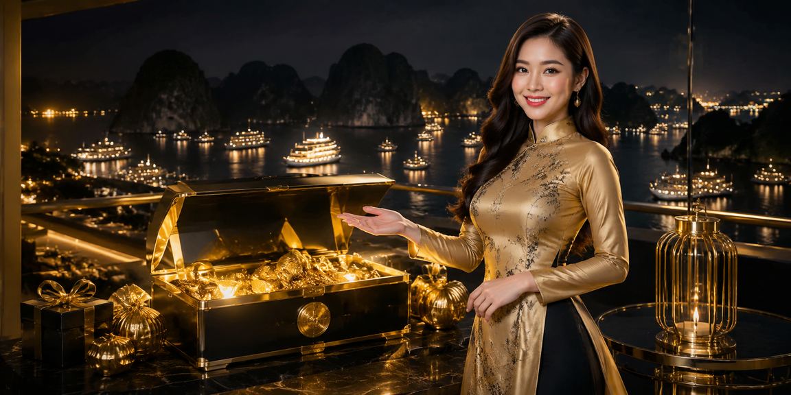 Phụ nữ mặc áo dài truyền thống tại vịnh Hạ Long, khung cảnh đặc trưng Việt Nam